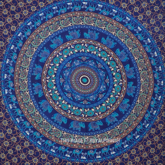 New Blue/Purple Elephant Camel Mandala Medallion Indian Tapestry Wall Hanging - Picture 3 of 11